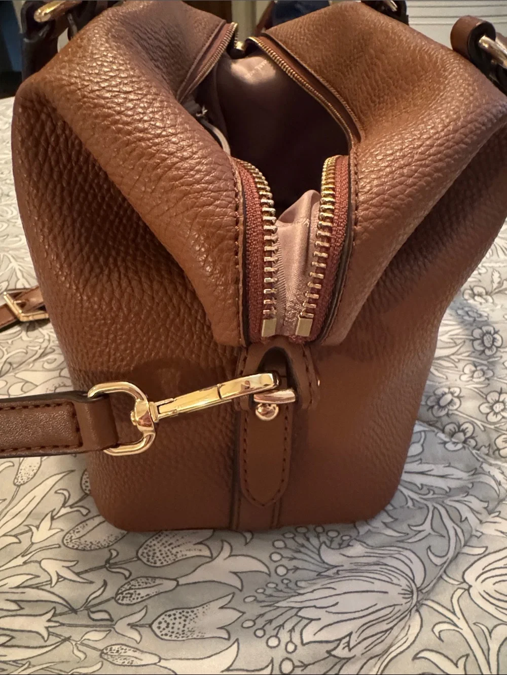 MICHAEL KORS Pebbled Leather Satchel in Cognac Brown with Gold Hardware